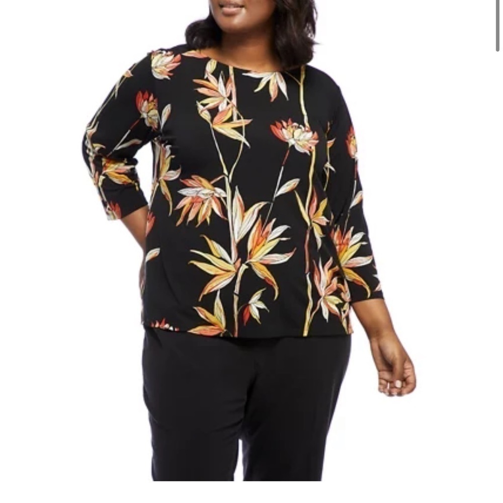 Kasper
Plus Size black 2X floral Printed 3/4 Sleeve Blouse *